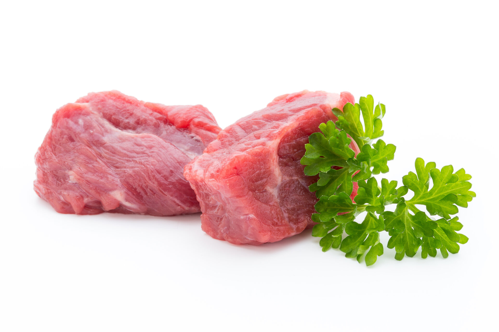 fresh meat on slice on the white background.